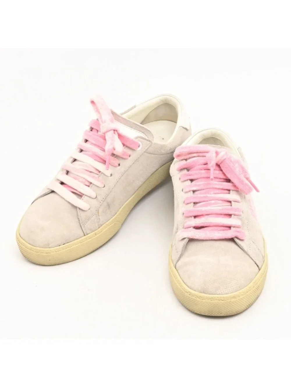 Saint Laurent Paris Sneakers Light Gray White Pink Embroidery Court